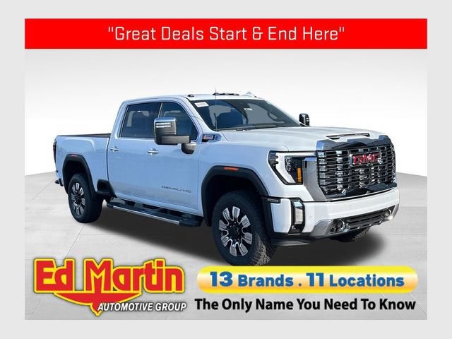 2026 GMC Sierra 2500 HD Denali in Glacier White Tricoat — front three-quarter view