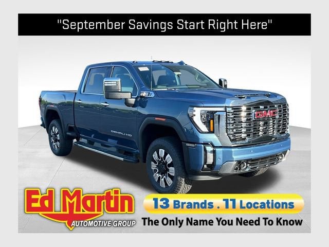 2026 GMC Sierra 2500 HD Denali in Downpour Metallic — front three-quarter view