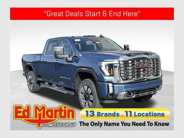 2026 GMC Sierra 2500 HD Denali in Downpour Metallic — front three-quarter view