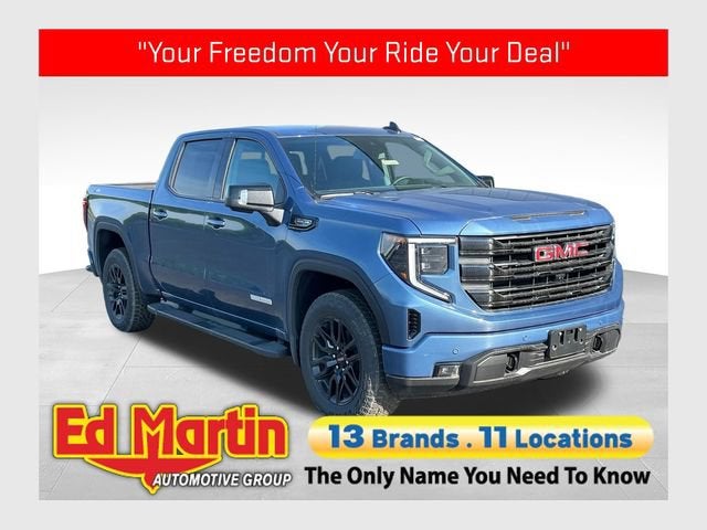 2026 GMC Sierra 1500 Elevation in Downpour Metallic — front three-quarter view