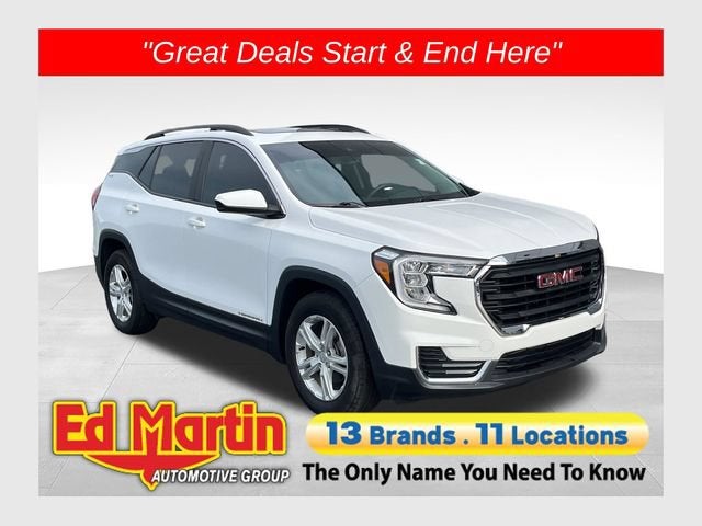 2023 GMC Terrain SLE in Summit White — front three-quarter view