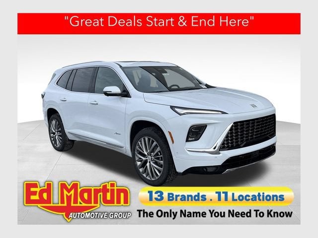 2026 Buick Enclave Avenir in Iridescent White Tricoat — front three-quarter view