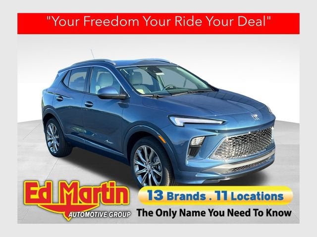2026 Buick Encore GX Avenir in Ocean Blue Metallic — front three-quarter view